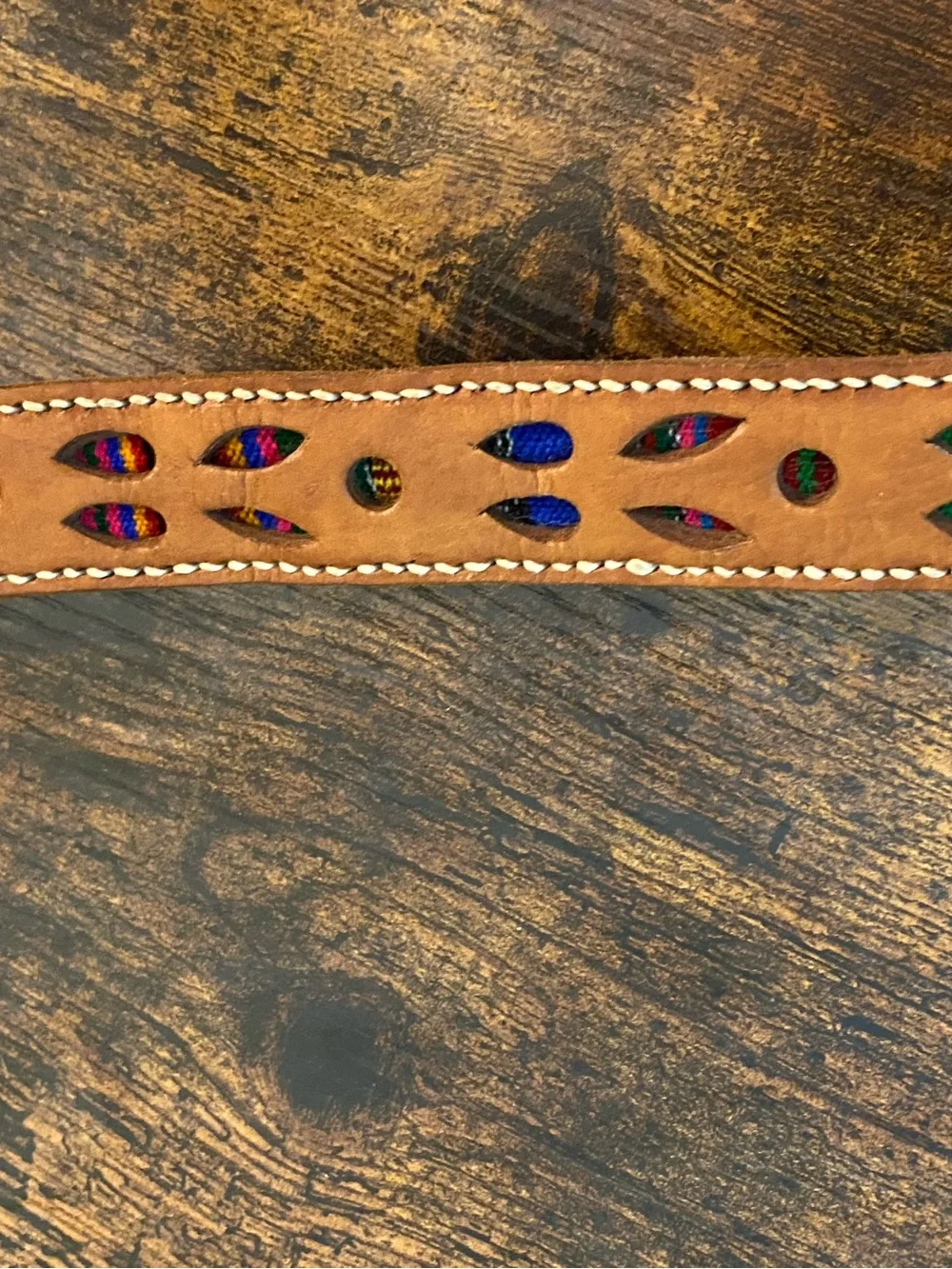 Guatemala Made Men's Brown Leather Belt with Contrast Stitching and Colors